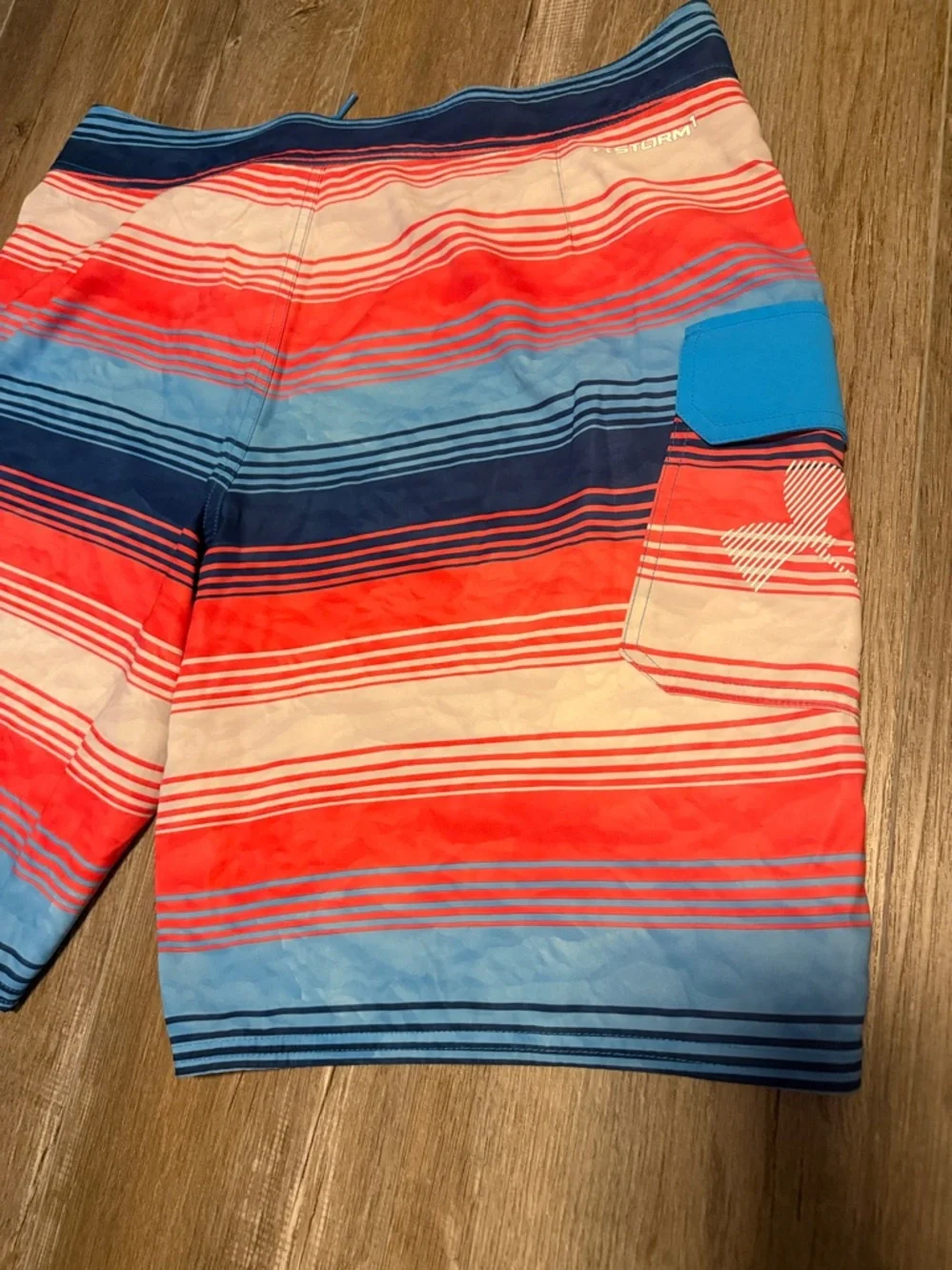 Under Armour Men’s Red, Blue & White Striped Swim Board Shorts